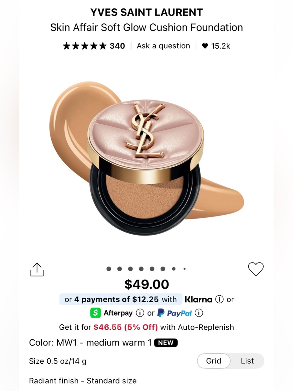 YSL Yves Saint Laurent Cushion Foundation - MW1 - medium warm 1